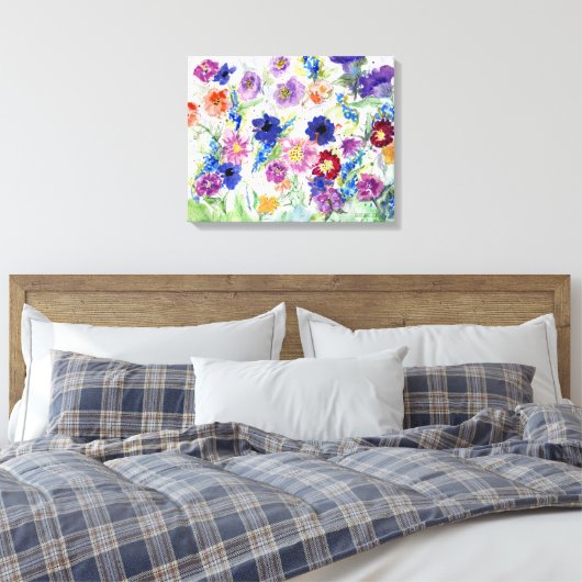 Waterverf handbedekte wilde bloemen canvas afdruk (Insitu (Slaapkamer))