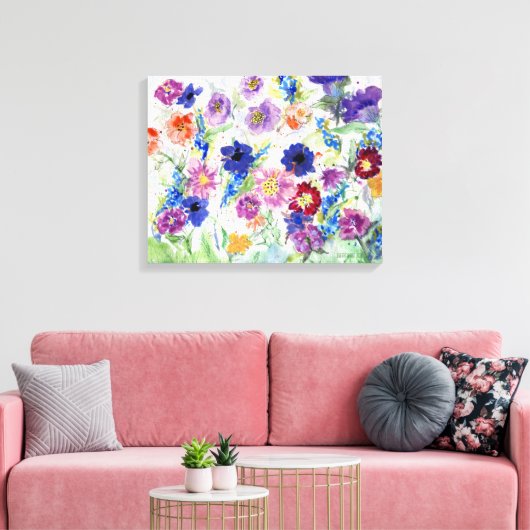 Waterverf handbedekte wilde bloemen canvas afdruk (Insitu (Woonkamer))