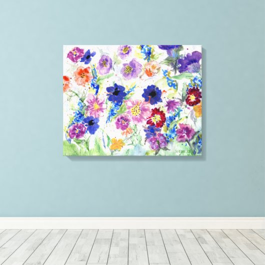Waterverf handbedekte wilde bloemen canvas afdruk (Insitu (Houten vloer))