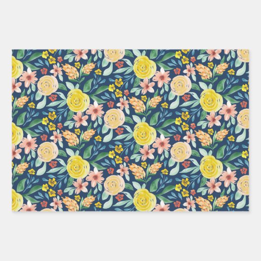 Waterverf handbeschilderd floraal gepatterd omhuls inpakpapier vel (Voorkant)