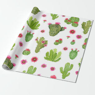 Waterverf handbeschilderde cactus naadloos patroon cadeaupapier