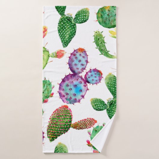 Waterverf handbeschilderde tropische cactus. Naadl Badhanddoek (Badhanddoek)