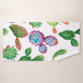 Waterverf handbeschilderde tropische cactus. Naadl Badhanddoek (Badhanddoek)
