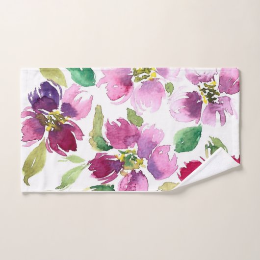 Waterverf handdoek, roze bloemblaadjes in Waterver Handdoek (Handdoek)