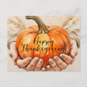Waterverf handen met een pompoen Thanksgiving Briefkaart (Voorkant)