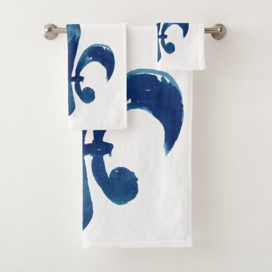 Waterverf handgeschilde blauwe witte vloour de Lis Bad Handdoek (Insitu)