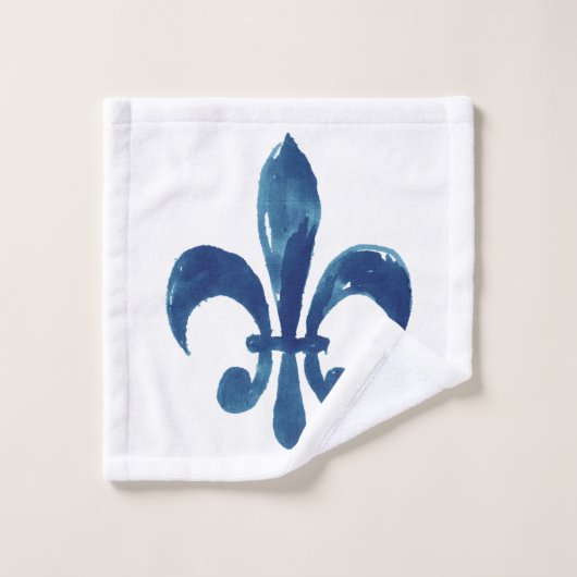 Waterverf handgeschilde blauwe witte vloour de Lis Bad Handdoek (Wasdoekje)