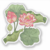 Waterverf Handgeschilderd Elegante Roze Lotus Sticker (Voorkant)
