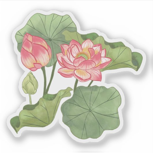 Waterverf Handgeschilderd Elegante Roze Lotus Sticker (Voorkant)