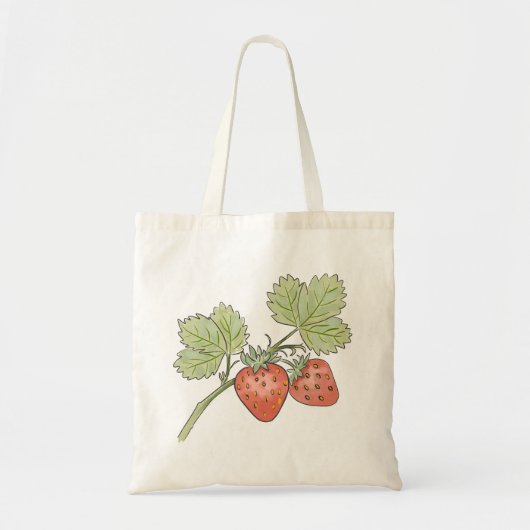 Waterverf handgeschilderde aardbeientak tote bag (Voorkant)