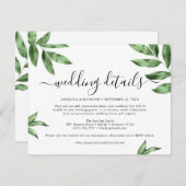 Waterverf handgeschilderde groene bruiloft informatiekaartje (Voorkant / Achterkant)