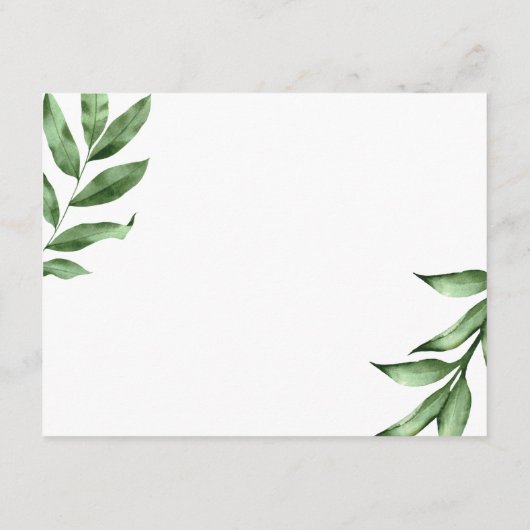 Waterverf handgeschilderde groene bruiloft informatiekaartje (Achterkant)