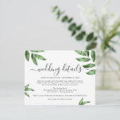 Waterverf handgeschilderde groene bruiloft informatiekaartje (Staand voorkant)