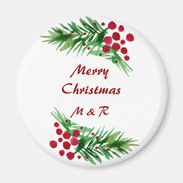 Waterverf Handgeschilderde Groene en Rode Pine Bra Magneet