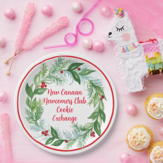 Waterverf handgeschilderde kerstkrans papieren bordje (Feest)