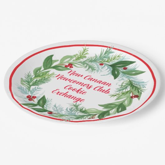 Waterverf handgeschilderde kerstkrans papieren bordje (Gekanteld)