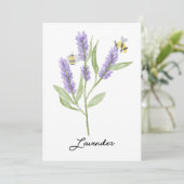 Waterverf handgeschilderde lavendelbloemen en bije kaart (Staand voorkant)