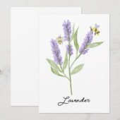 Waterverf handgeschilderde lavendelbloemen en bije kaart (Voorkant / Achterkant)