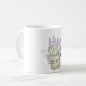 Waterverf handgeschilderde lavendelpot koffiemok (Voorkant links)