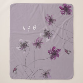 Waterverf handgeschilderde monogram Wilde Viooltje Sherpa Deken