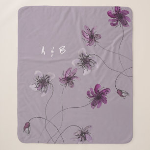 Waterverf handgeschilderde monogram Wilde Viooltje Sherpa Deken