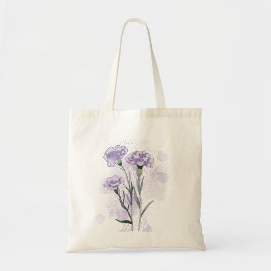 Waterverf Handgeschilderde Paarse Anjerbloemen Tote Bag (Voorkant)