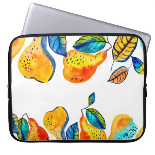 Waterverf handgeschilderde peren in naadloze rande laptop sleeve