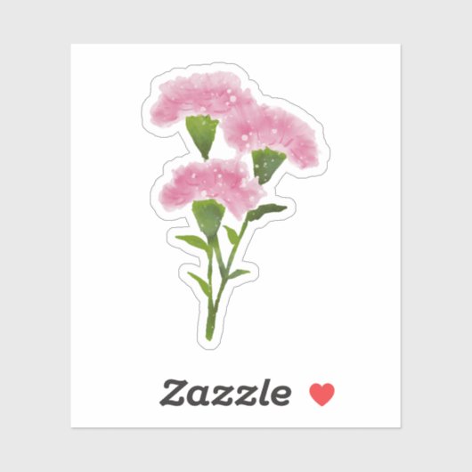 Waterverf handgeschilderde roze anjer kunst sticker (Vel)