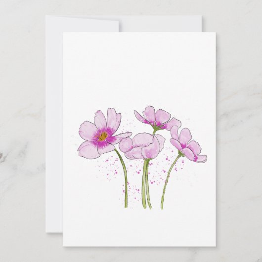 Waterverf Handgeschilderde Roze Kosmos Bloemen Kaart (Voorkant)