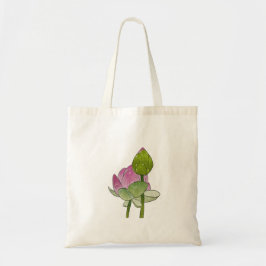 Waterverf handgeschilderde roze lotusbloemen tote bag