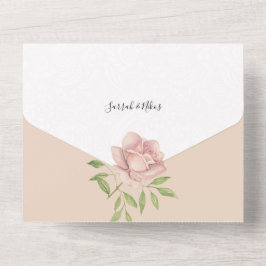 Waterverf Handgeschilderde Rozen met Blush Paarse All In One Uitnodiging