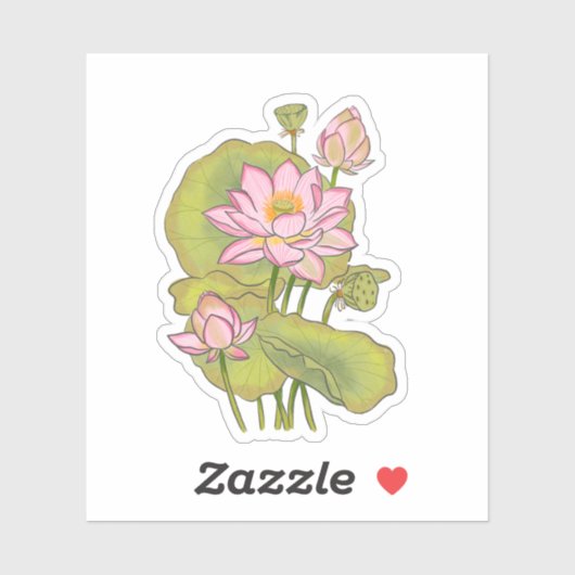 Waterverf handgeschilderde traditionele roze lotus sticker (Vel)