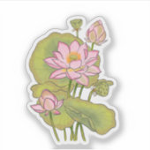 Waterverf handgeschilderde traditionele roze lotus sticker (Voorkant)