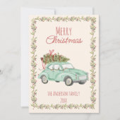  Waterverf Handgeschreven Groene Auto Kerst Feestdagenkaart (Voorkant)