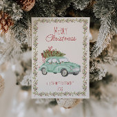  Waterverf Handgeschreven Groene Auto Kerst Feestdagenkaart