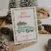  Waterverf Handgeschreven Groene Auto Kerst Feestdagenkaart