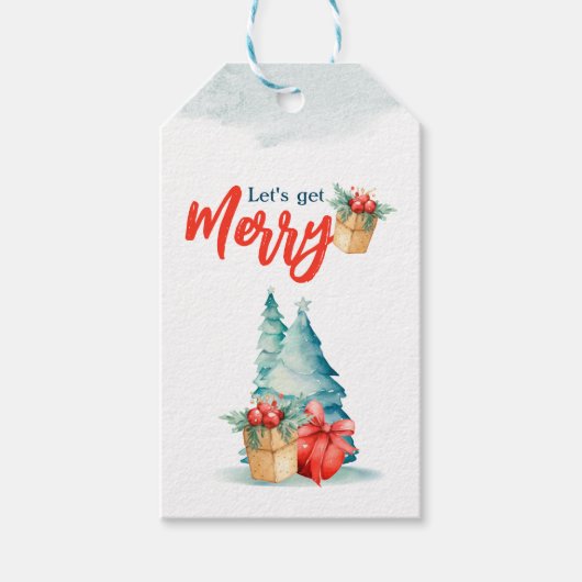 Waterverf handgetekend Laten we vrolijk kerstfeest Cadeaulabel (Voorkant)