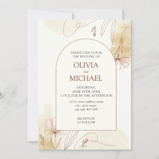 Waterverf handgetekende bruiloft uitnodiging (Voorkant)