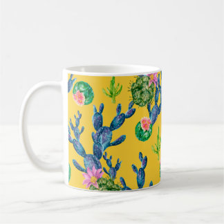 Waterverf handgetekende illustratie met cactus en koffiemok