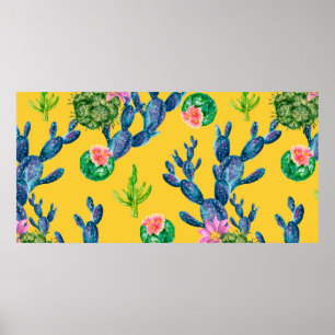 Waterverf handgetekende illustratie met cactus en poster