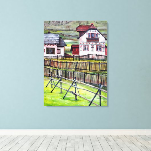 Waterverf Handschilderd Transsylvanië, Roemenië Canvas Afdruk (Insitu (Houten vloer))