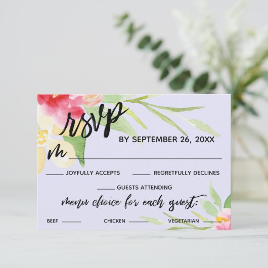 Waterverf handschrift menu Keuze lavender menu (Staand voorkant)