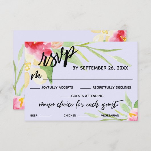 Waterverf handschrift menu Keuze lavender menu (Voorkant / Achterkant)