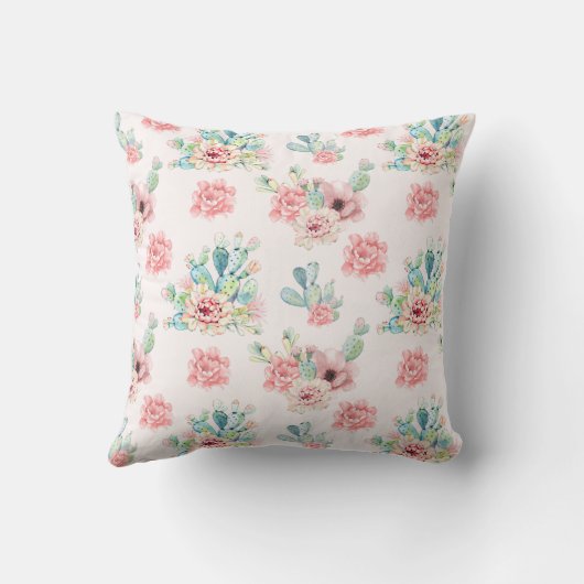 Waterverf Handtekening Exotische cacti set met blo Kussen (Achterkant)