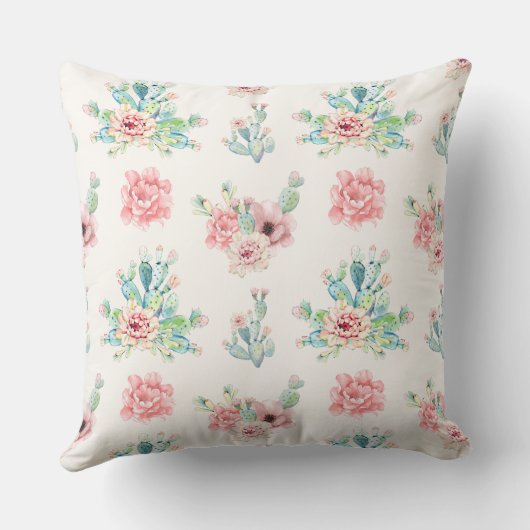 Waterverf Handtekening Exotische cacti set met blo Kussen (Achterkant)