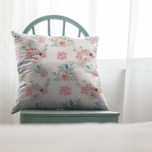 Waterverf Handtekening Exotische cacti set met blo Kussen