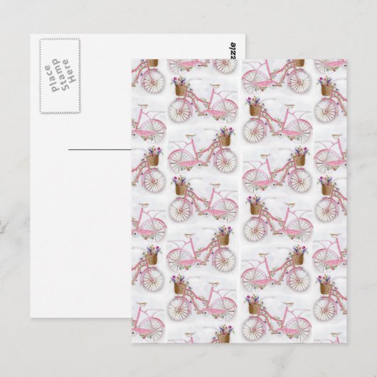  waterverf handverf  fiets briefkaart (Voorkant / Achterkant)