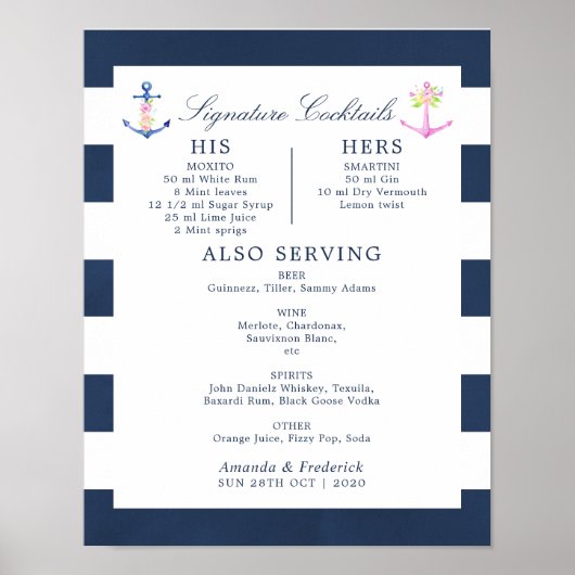 Waterverf handvuurvaste handtekeningen Cocktails Poster (Voorkant)