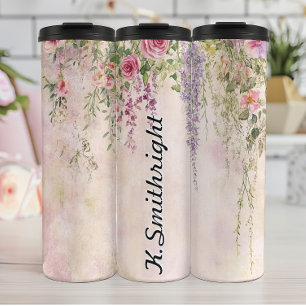 Waterverf hangende bloemen met Rozen Thermosbeker
