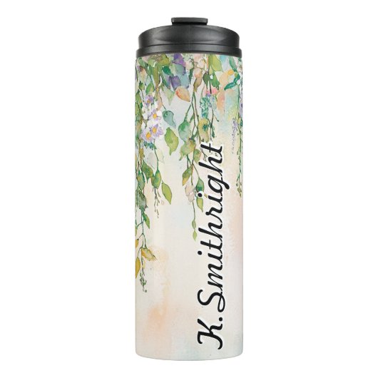 Waterverf hangende bloemen met Rozen Thermosbeker (Voorkant)